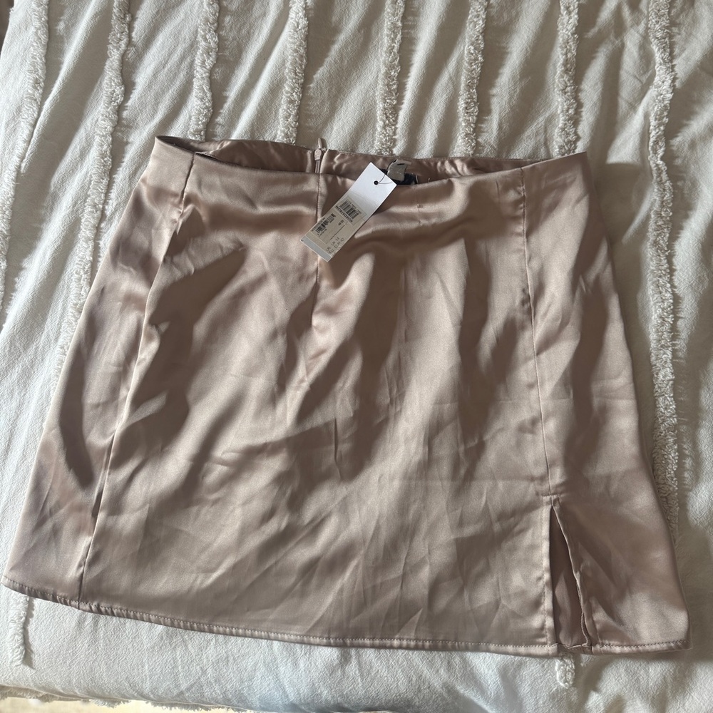 Topshop Shimmering Satin Top in Beige
